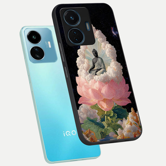 Lotus Divine Peace phone case For iQOO Z6 Lite 5G showing premium glass back cover with detailed artwork