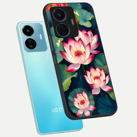 Lotus Dream Serenity phone case For iQOO Z6 Lite 5G showing premium glass back cover with detailed artwork