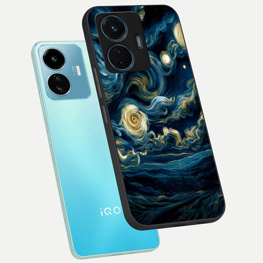 Midnight Sky Whirl phone case For iQOO Z6 Lite 5G showing premium glass back cover with detailed artwork