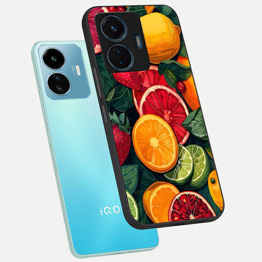 Multiple Fruits phone case For iQOO Z6 Lite 5G showing premium glass back cover with detailed artwork