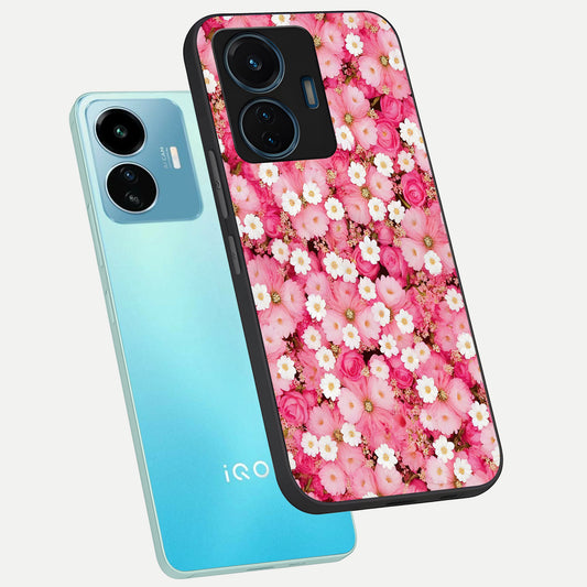 Pink Daisy Bliss phone case For iQOO Z6 Lite 5G showing premium glass back cover with detailed artwork