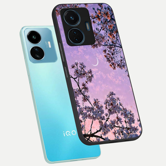 Purple Serenity Moon phone case For iQOO Z6 Lite 5G showing premium glass back cover with detailed artwork