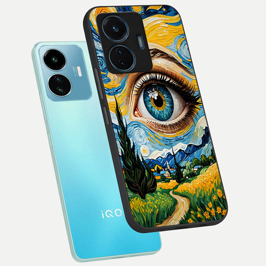 Van Gogh Eye phone case For iQOO Z6 Lite 5G showing premium glass back cover with detailed artwork