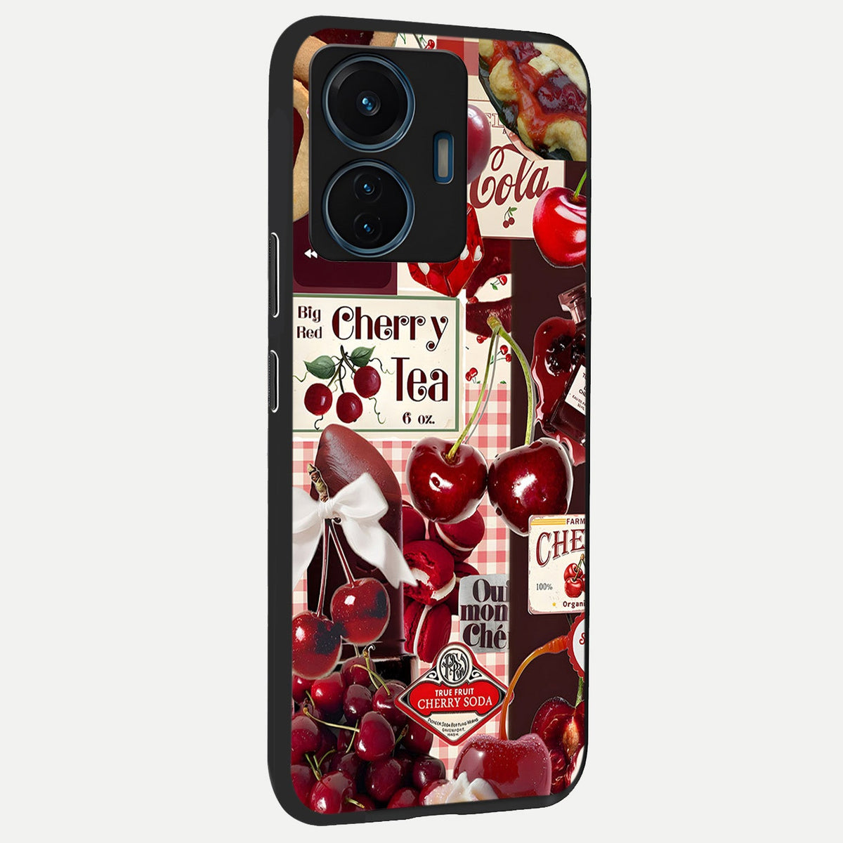 Aesthetic Cherry Tea back cover For iQOO Z6 Lite 5G slim fit glass case with vibrant aesthetic design