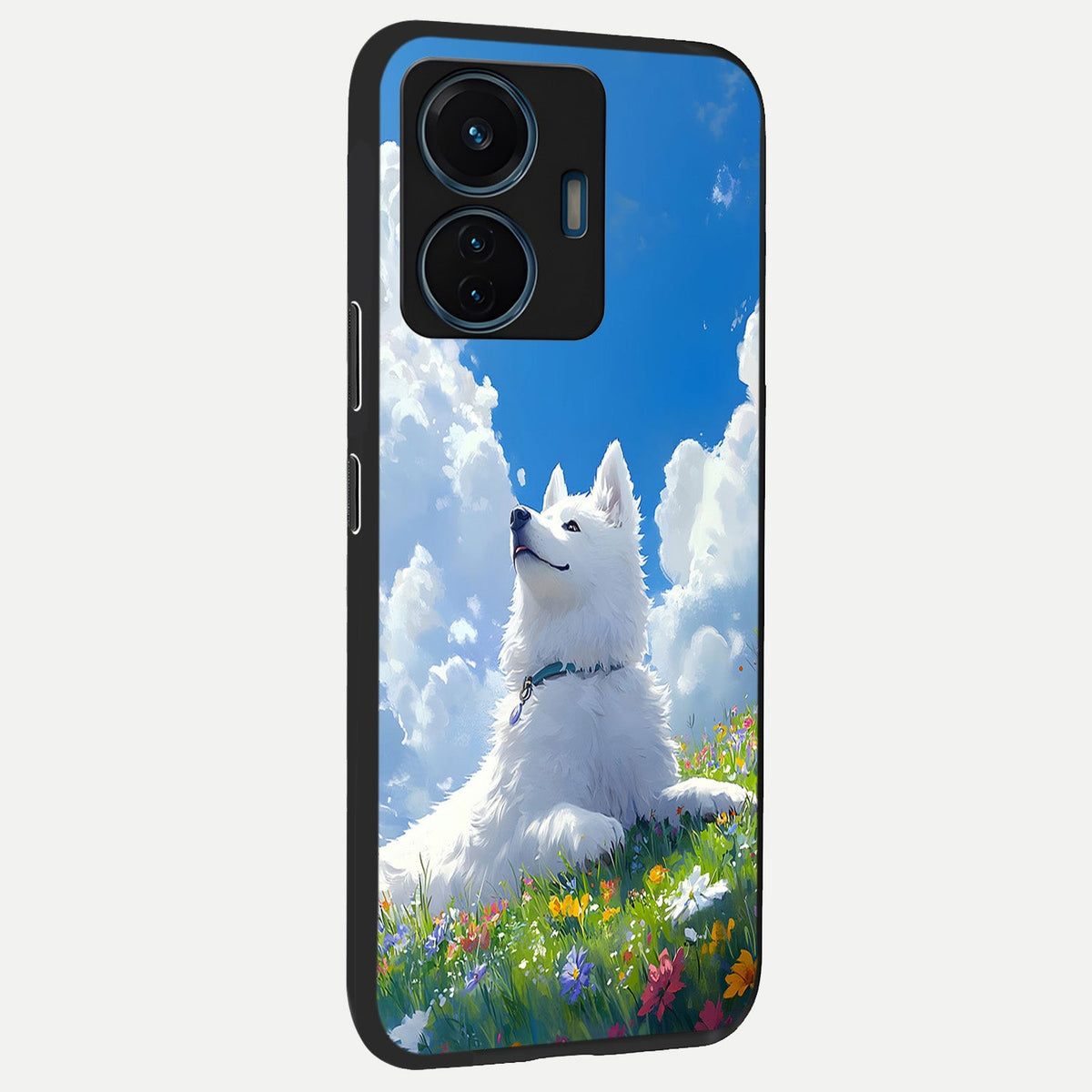 Blissful Cloud Pup back cover For iQOO Z6 Lite 5G slim fit glass case with vibrant aesthetic design