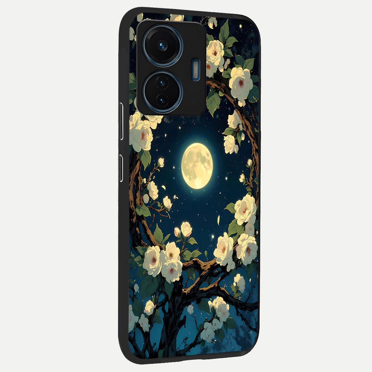 Celestial Moon And Flower back cover For iQOO Z6 Lite 5G slim fit glass case with vibrant aesthetic design