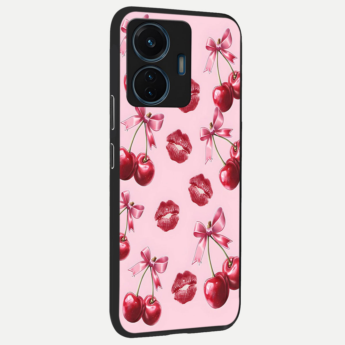 Cherry With Lips back cover For iQOO Z6 Lite 5G slim fit glass case with vibrant aesthetic design