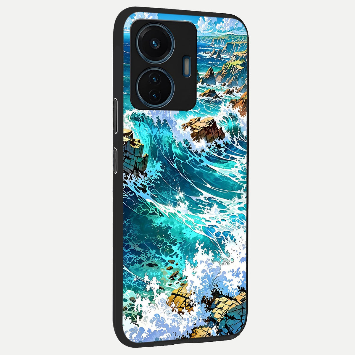 Coastal Blue Waves back cover For iQOO Z6 Lite 5G slim fit glass case with vibrant aesthetic design