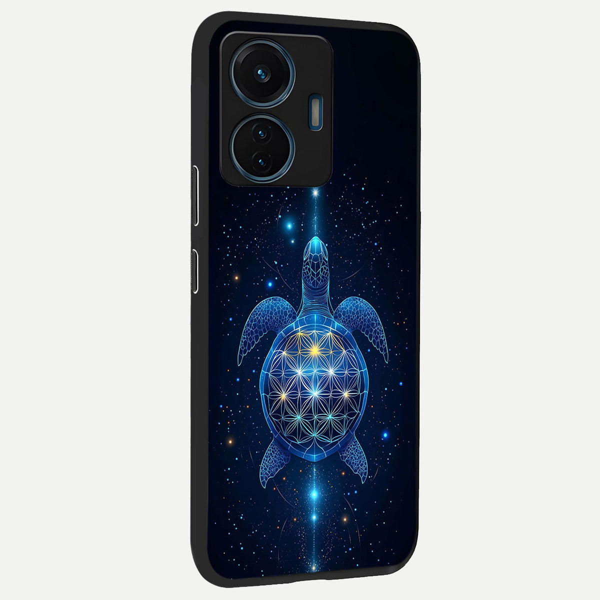 Crimson Blue Turtle back cover For iQOO Z6 Lite 5G slim fit glass case with vibrant aesthetic design