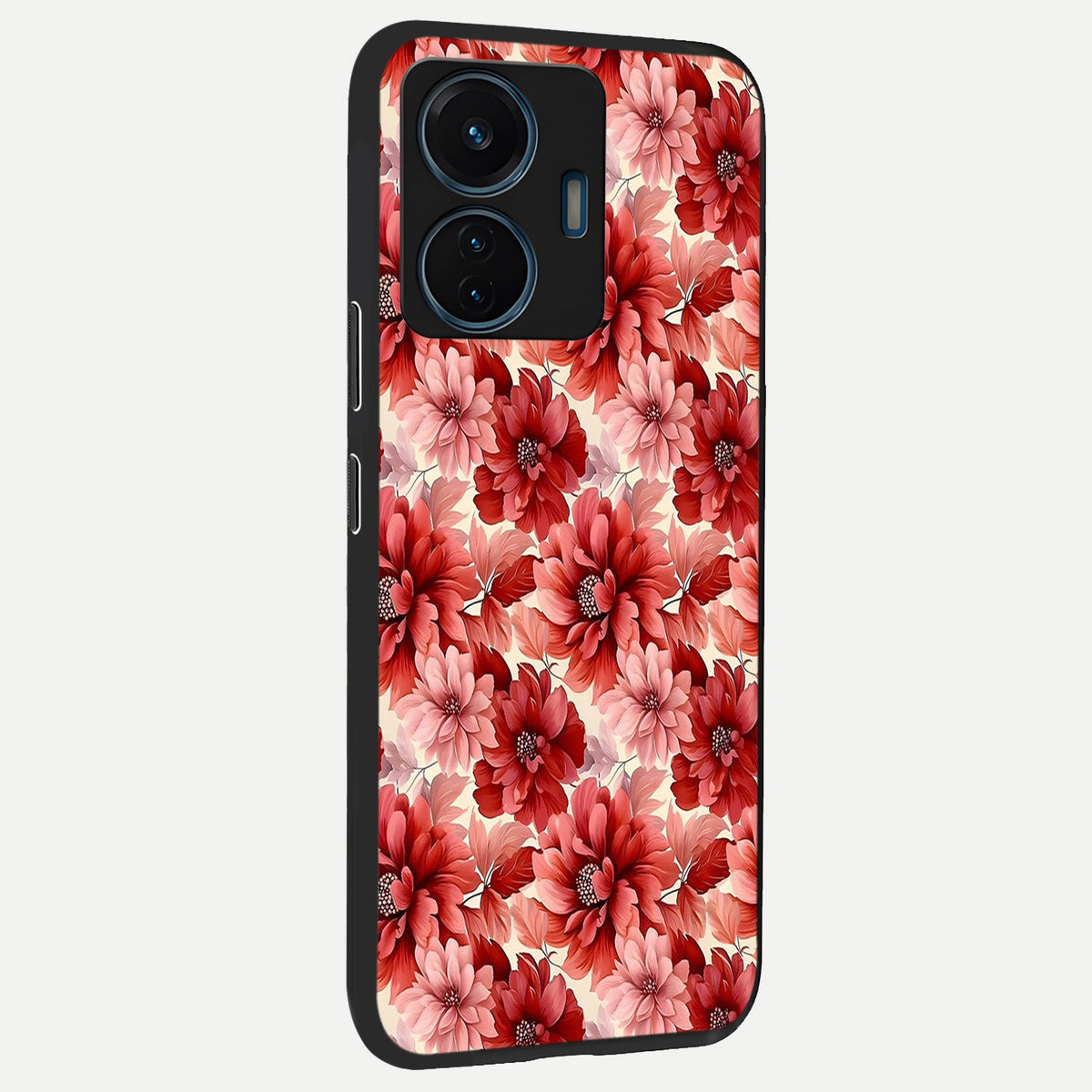 Crimson Love Petals back cover For iQOO Z6 Lite 5G slim fit glass case with vibrant aesthetic design