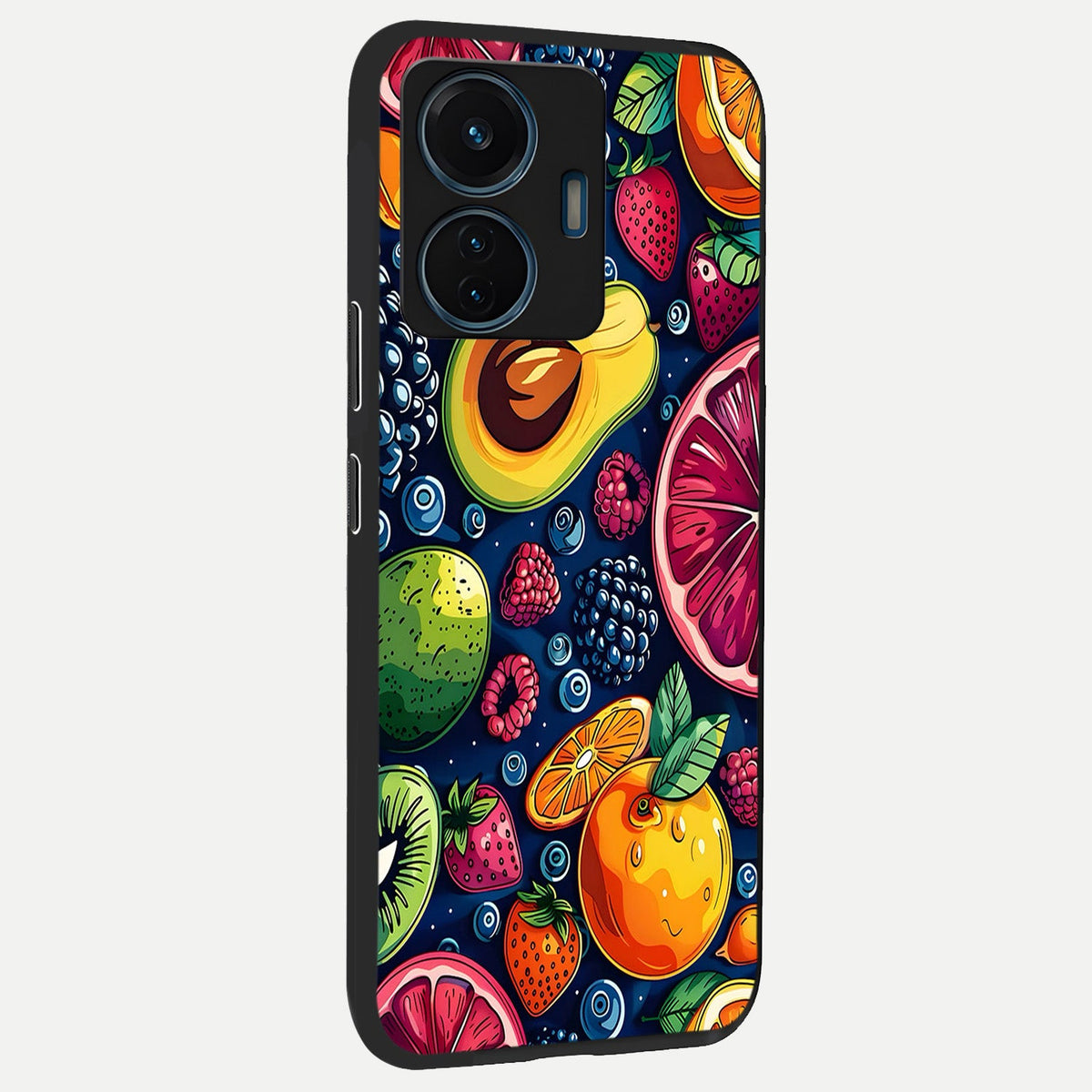 Cute Fruits Art back cover For iQOO Z6 Lite 5G slim fit glass case with vibrant aesthetic design