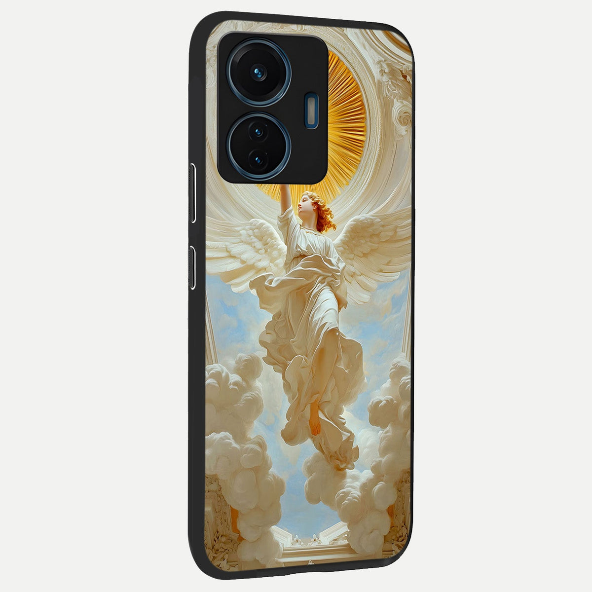 Divine Light Angel back cover For iQOO Z6 Lite 5G slim fit glass case with vibrant aesthetic design