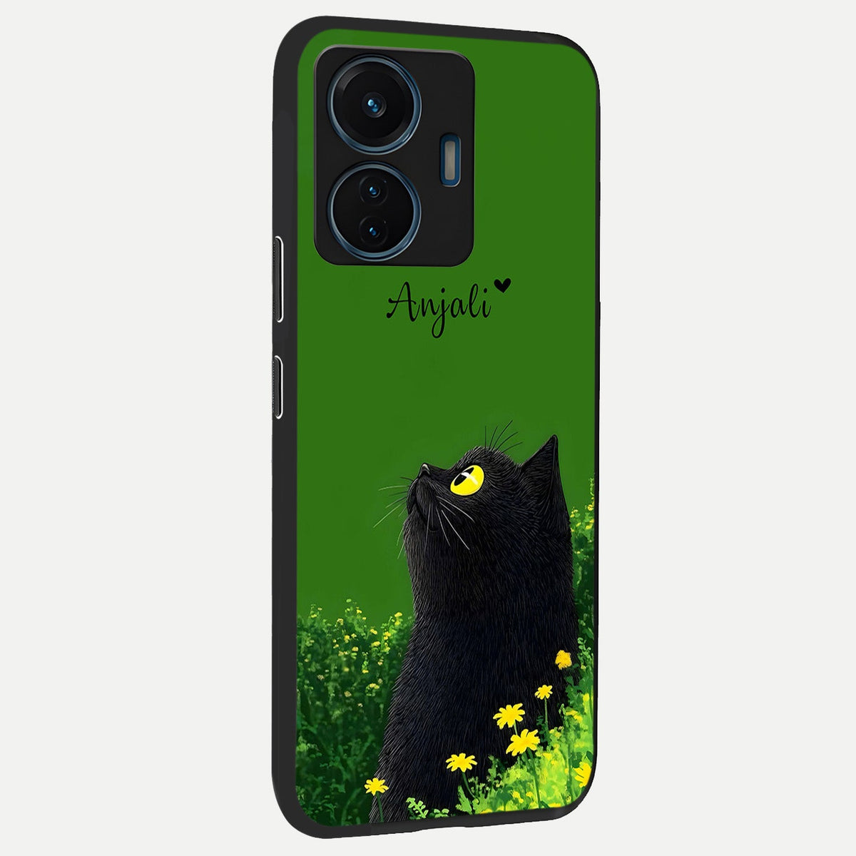 Emerald Cat Custom Name back cover For iQOO Z6 Lite 5G slim fit glass case with vibrant aesthetic design