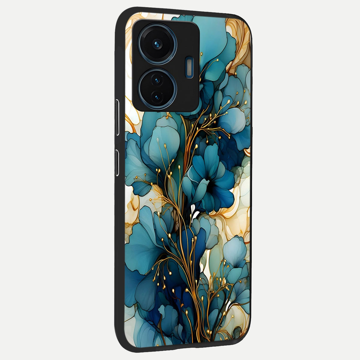 Golden Bloom Symphony back cover For iQOO Z6 Lite 5G slim fit glass case with vibrant aesthetic design