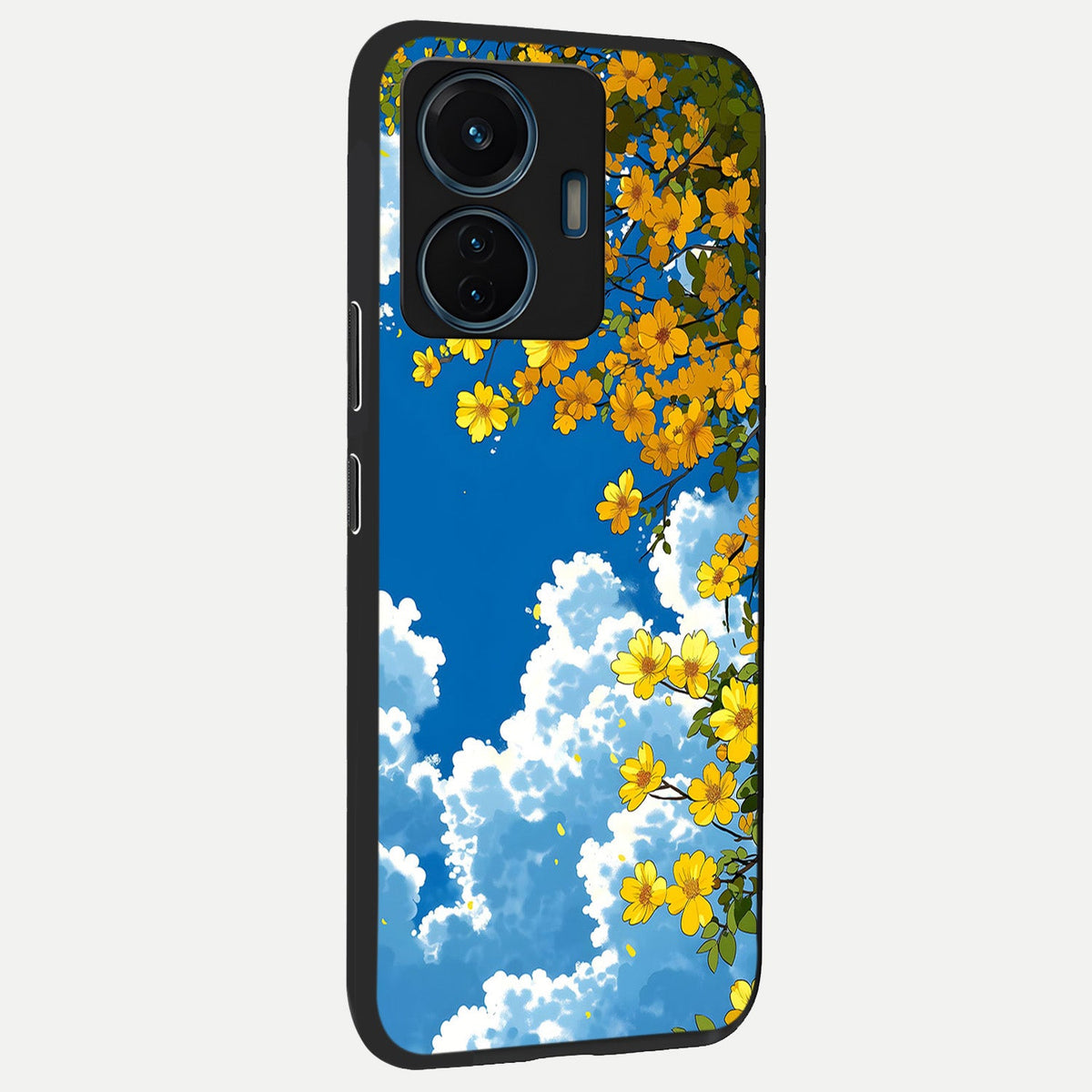 Golden Petal Sky back cover For iQOO Z6 Lite 5G slim fit glass case with vibrant aesthetic design