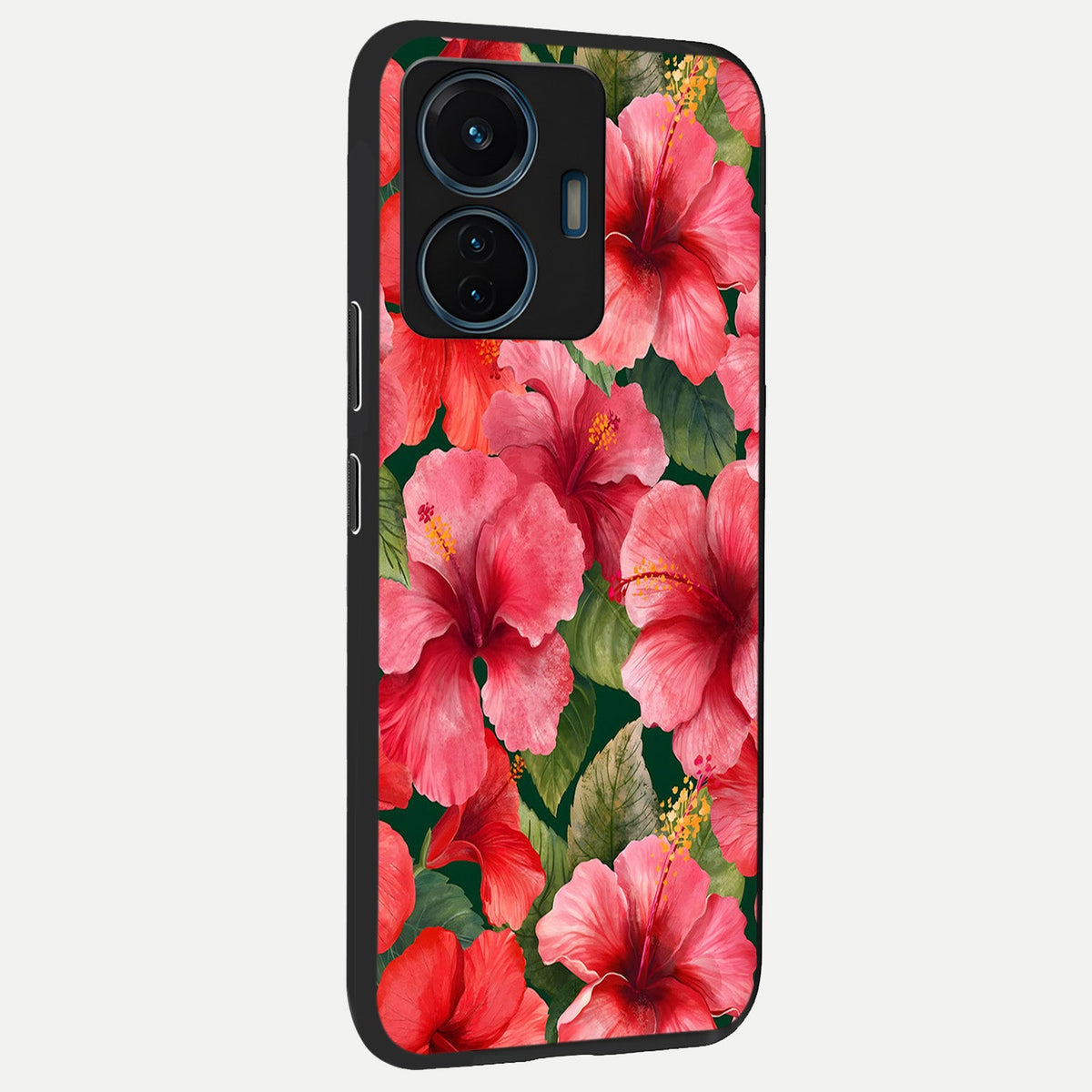 Hibiscus Pattern back cover For iQOO Z6 Lite 5G slim fit glass case with vibrant aesthetic design