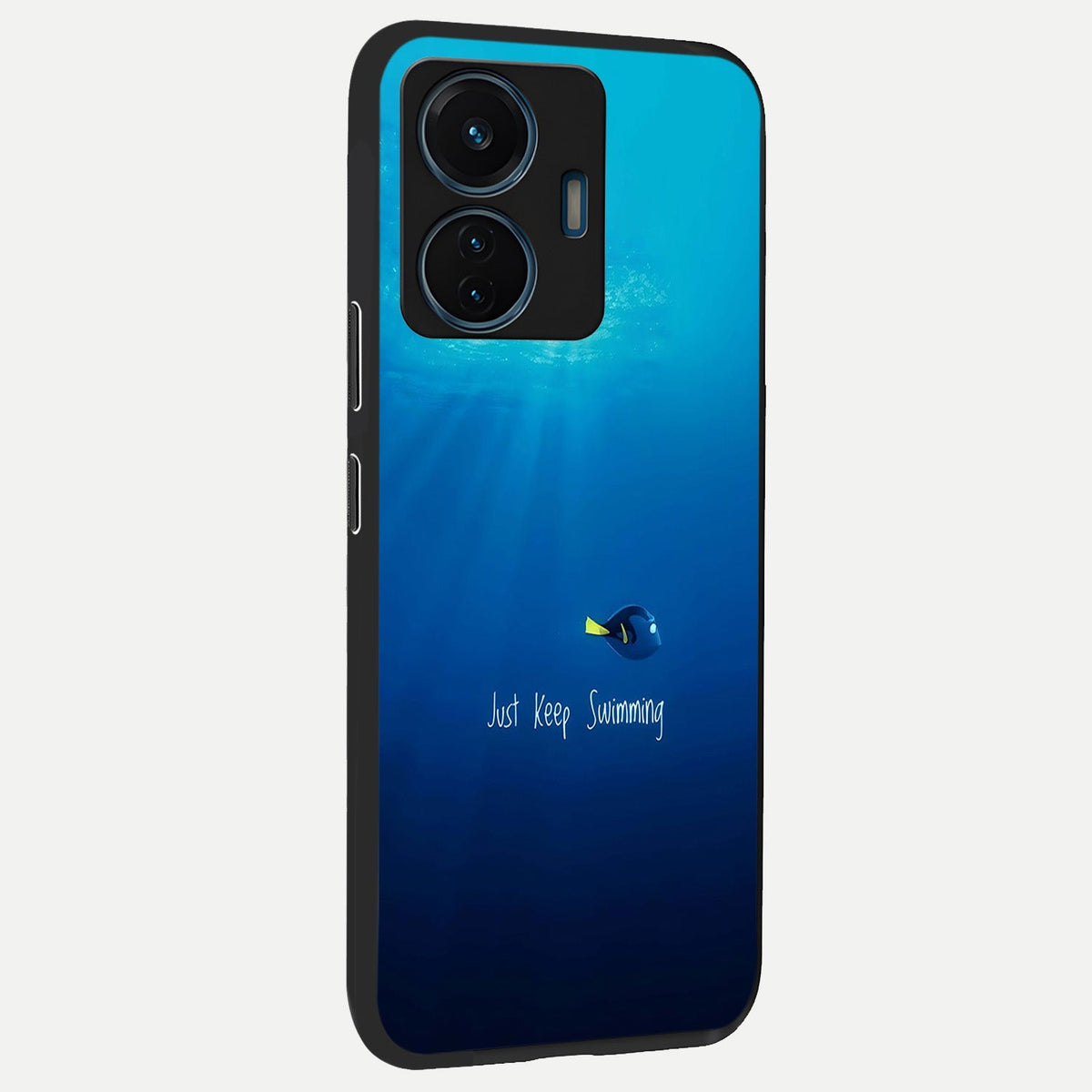 Just Keep Swimming back cover For iQOO Z6 Lite 5G slim fit glass case with vibrant aesthetic design
