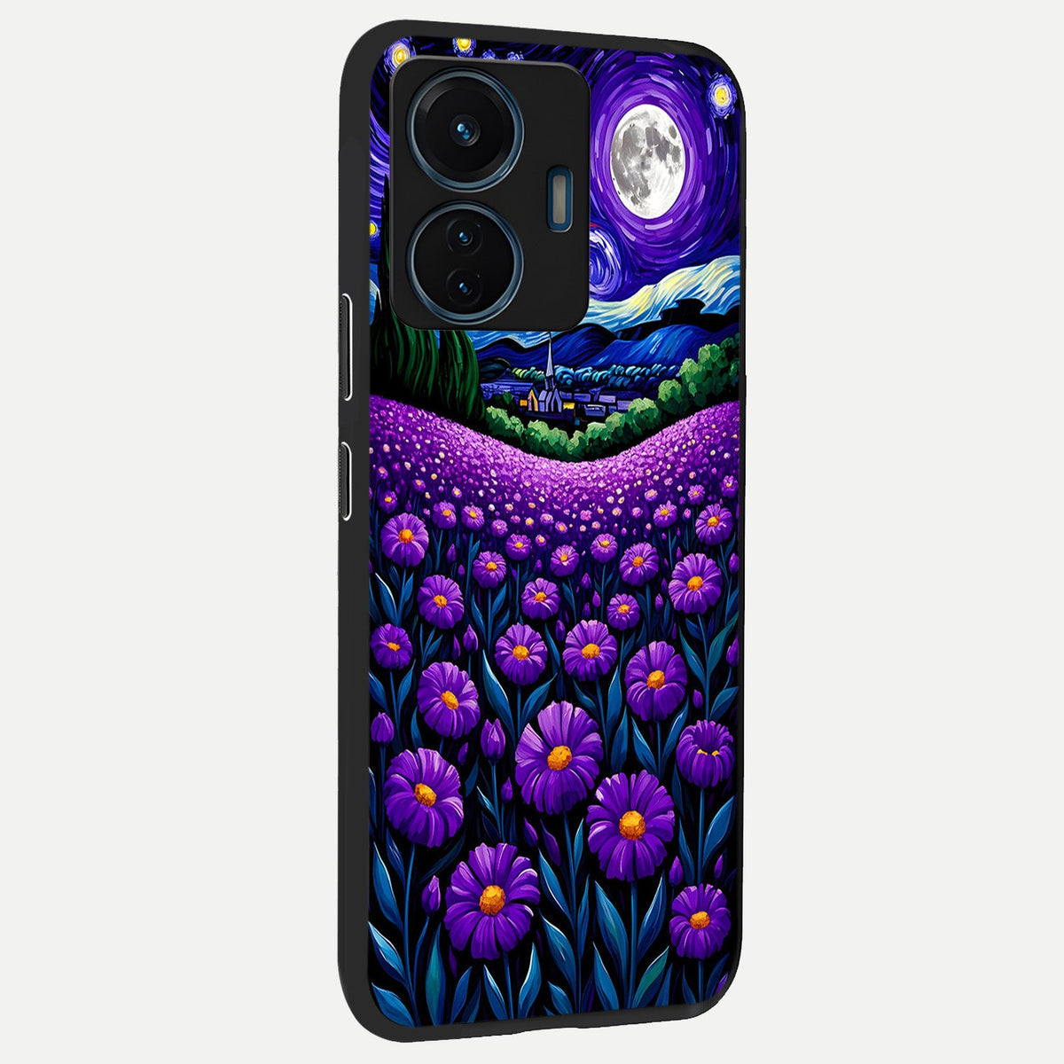 Lavender Moon Field back cover For iQOO Z6 Lite 5G slim fit glass case with vibrant aesthetic design