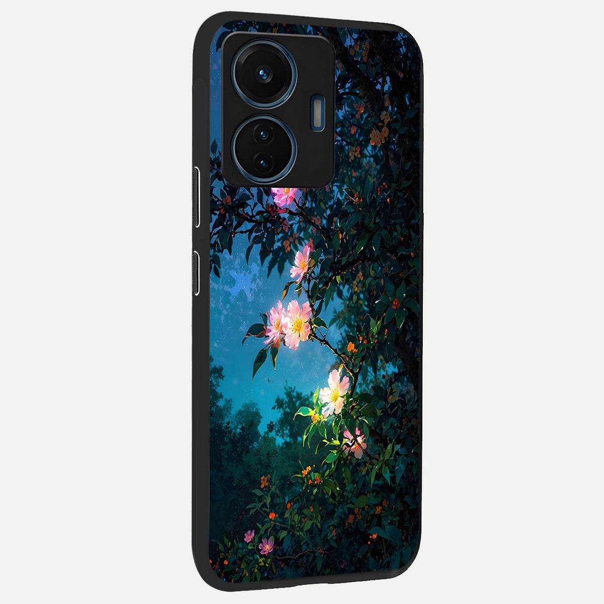 Midnight Bloom Glow back cover For iQOO Z6 Lite 5G slim fit glass case with vibrant aesthetic design