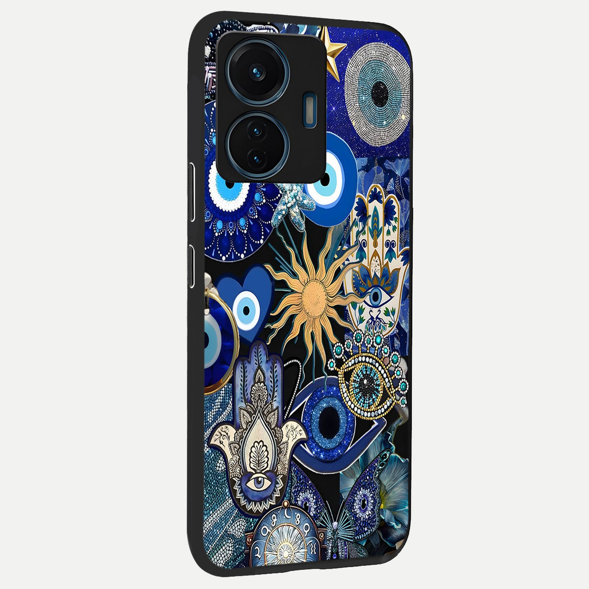 Mystic Blue Evil Eye back cover For iQOO Z6 Lite 5G slim fit glass case with vibrant aesthetic design