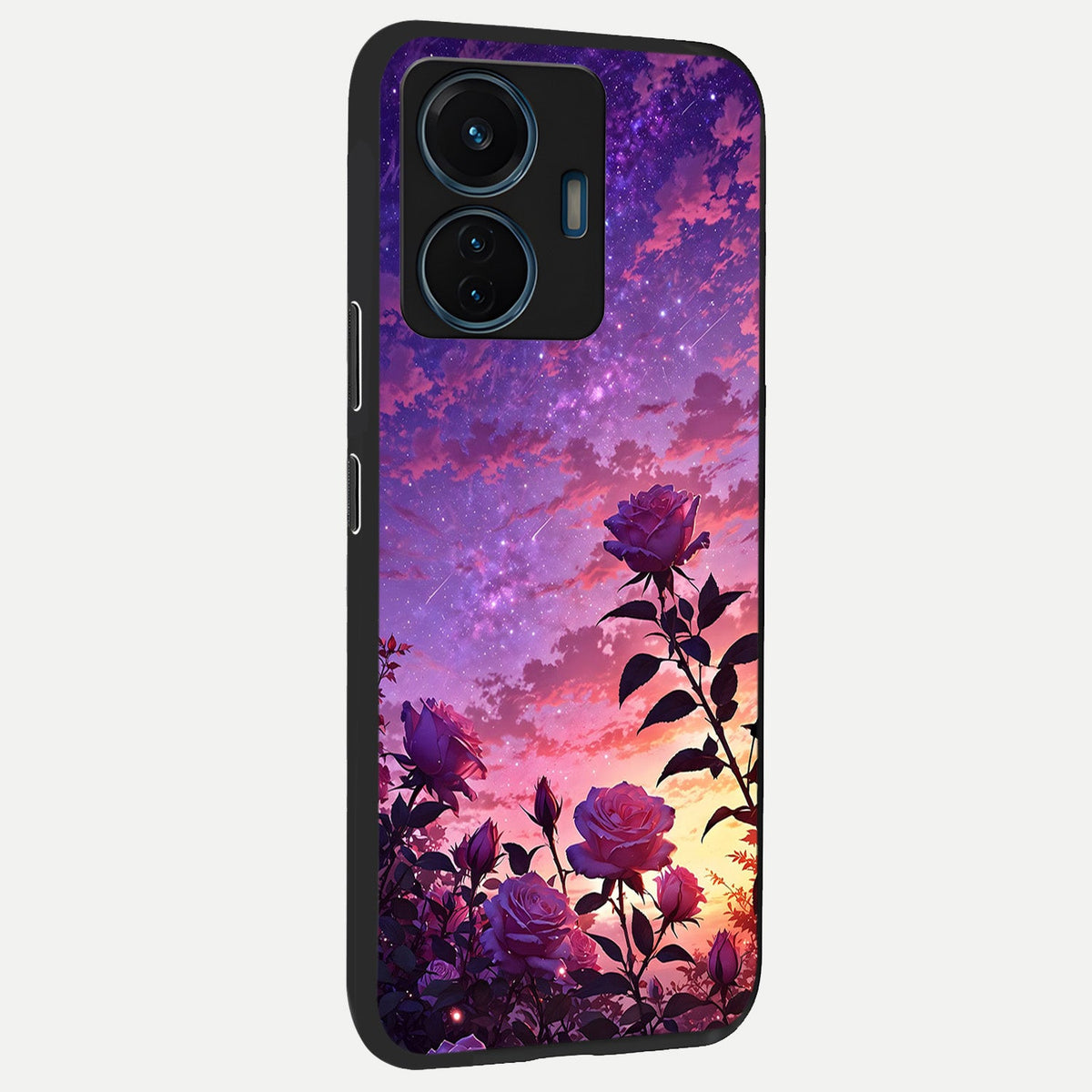 Starlit Rose Twilight back cover For iQOO Z6 Lite 5G slim fit glass case with vibrant aesthetic design