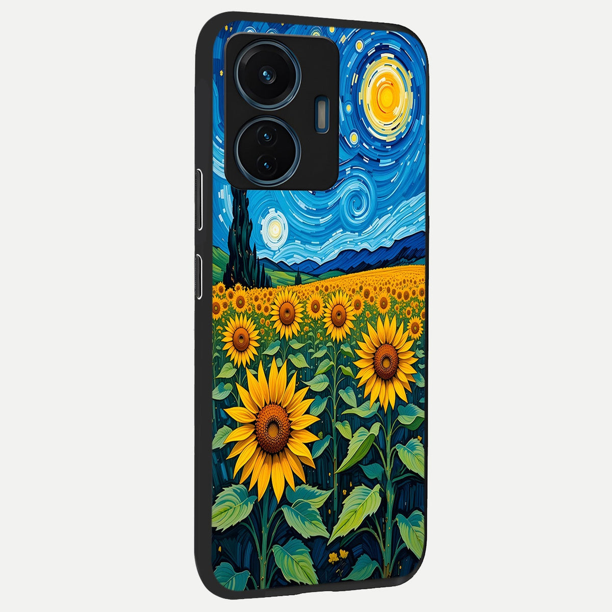 Starry Sunflower Dreams back cover For iQOO Z6 Lite 5G slim fit glass case with vibrant aesthetic design