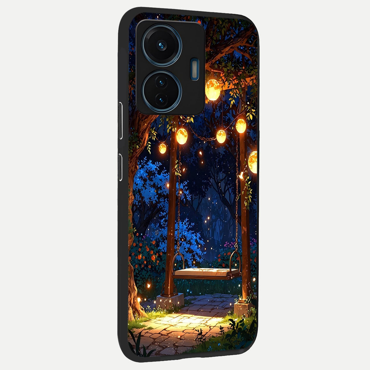 Twilight Garden Swing back cover For iQOO Z6 Lite 5G slim fit glass case with vibrant aesthetic design