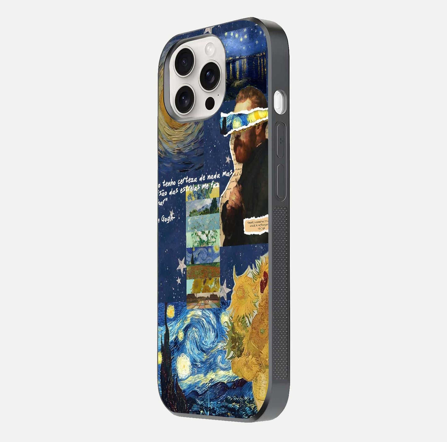 Starry Dream Vision Glass Case for iPhone 15 Pro Max side-angle image showing reflection and cosmic gradient tones