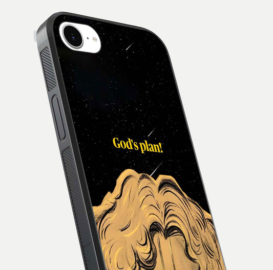 Celestial God’s Plan Glass Case for iPhone 16e close-up angled shot highlighting celestial details and reflection
