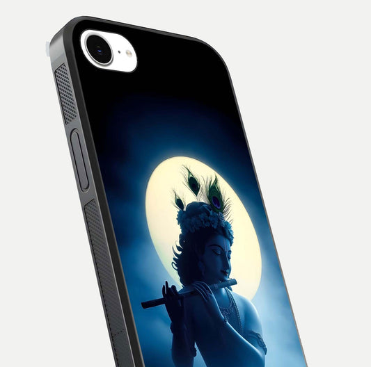 Divine Moon Flute Glass Case for iPhone 16e close-up highlighting flute detail and reflection shine