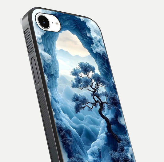 Frozen Serenity Gate Glass Case for iPhone 16e close-up highlighting frosted texture and reflection tone