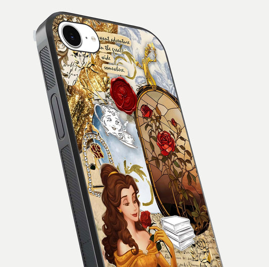 Golden Dream Belle Glass Case for iPhone 16e close-up angled shot showing gradient tones and reflection polish
