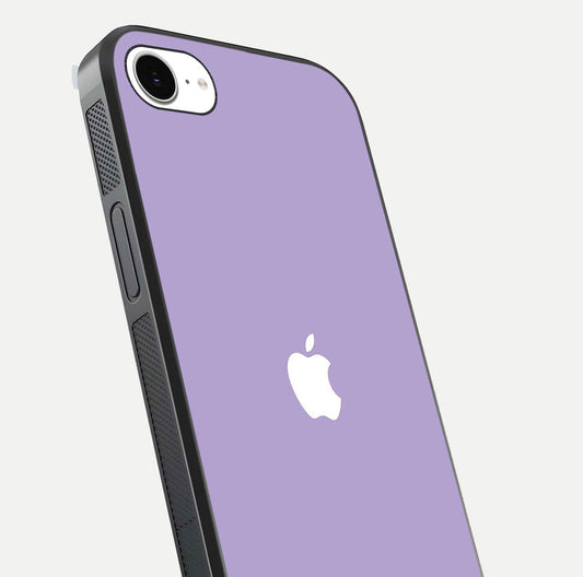 Lavender Soft Minimal Glass Case for iPhone 16e close-up angled shot showing clean color texture and shine
