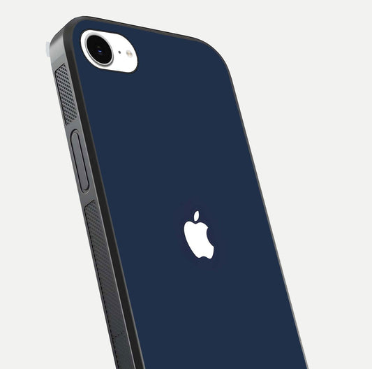 Minimal Apple Night Glass Case for iPhone 16e close-up angled shot showing clean reflection and soft tone