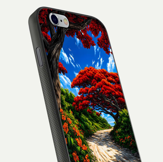 Red Trees Pathway Glass Case For iPhone 6