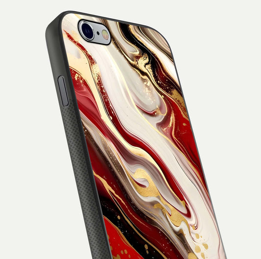 Red & White Marble Glass Case For iPhone 6