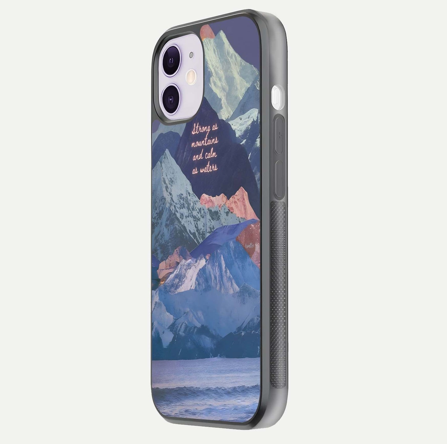 Celestial Mountain Calm Glass Case for iPhone 11 side-angle image capturing mountain detail and shine gradient