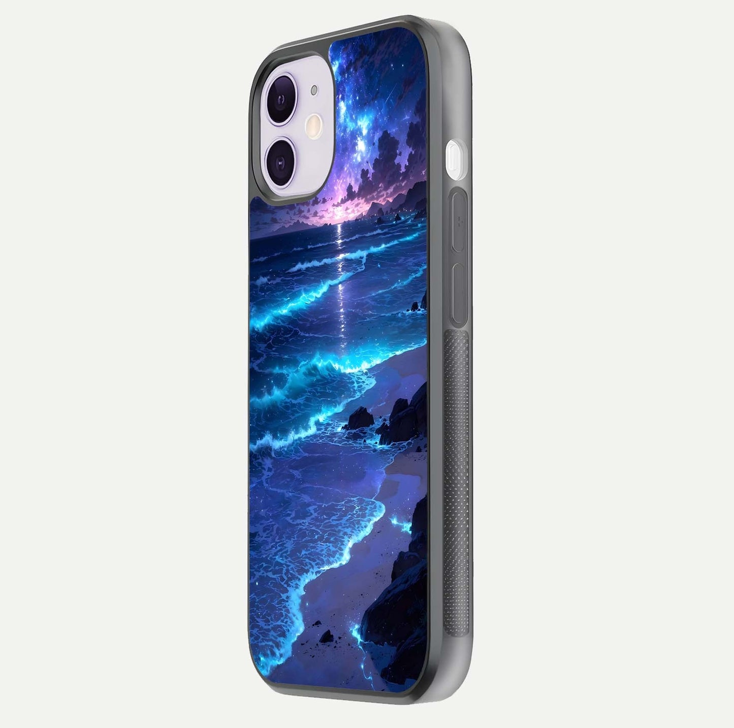 Classic Damn Look Glass Case for iPhone 11 side-angle photo showing shine texture and curve reflection