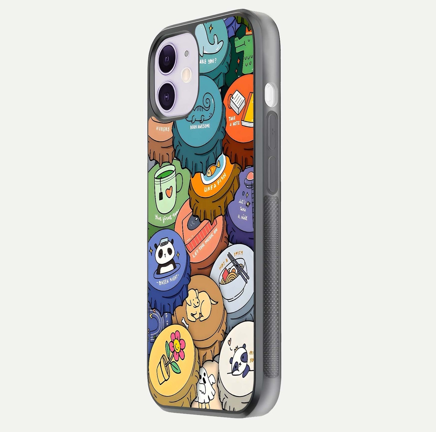 Coins Patterns Glass Case for iPhone 11 side-angle photo capturing shine finish and curve glow
