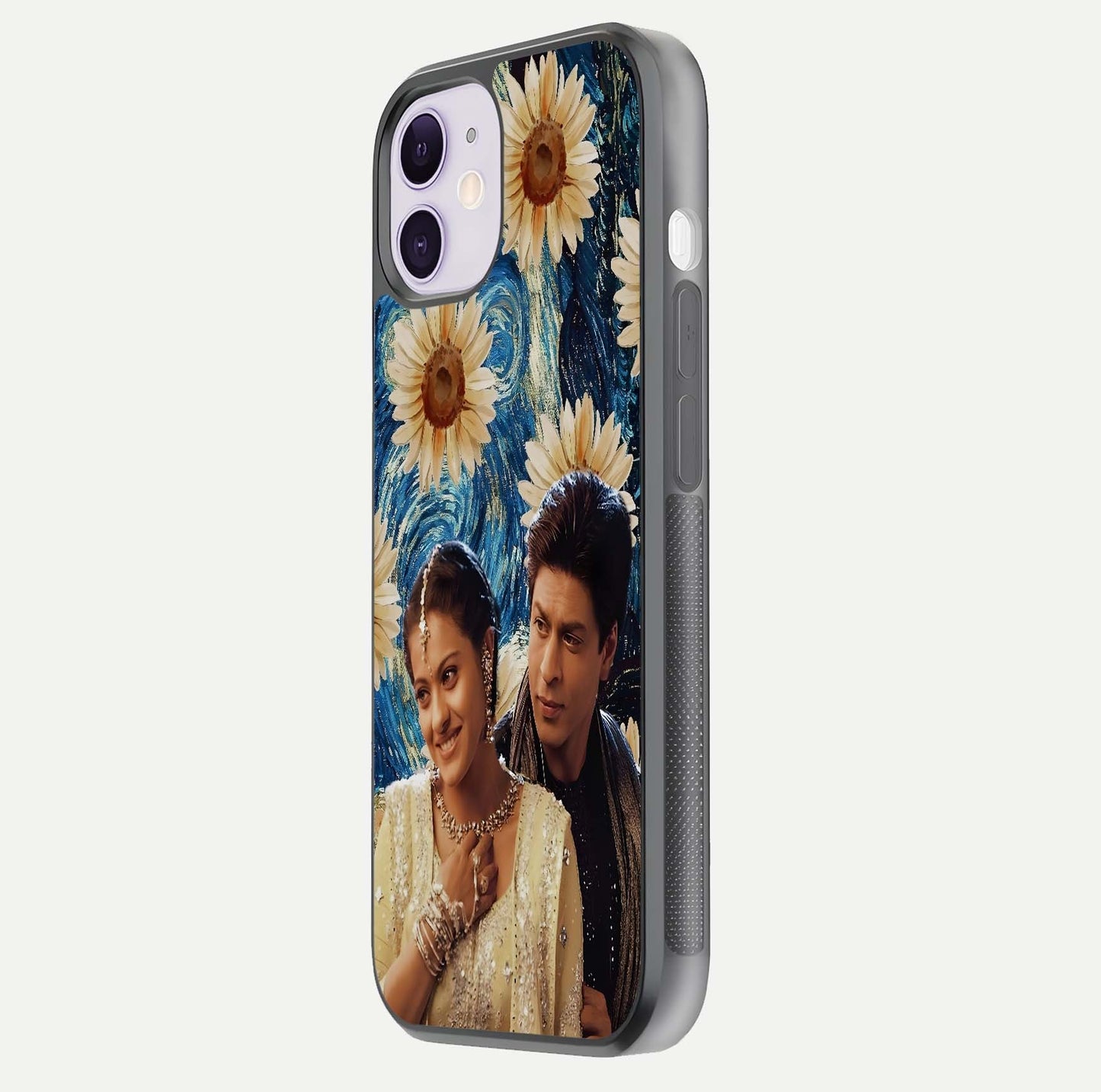 Eternal Love Story Glass Case for iPhone 11 side-angle photo showing curved edges and polished surface