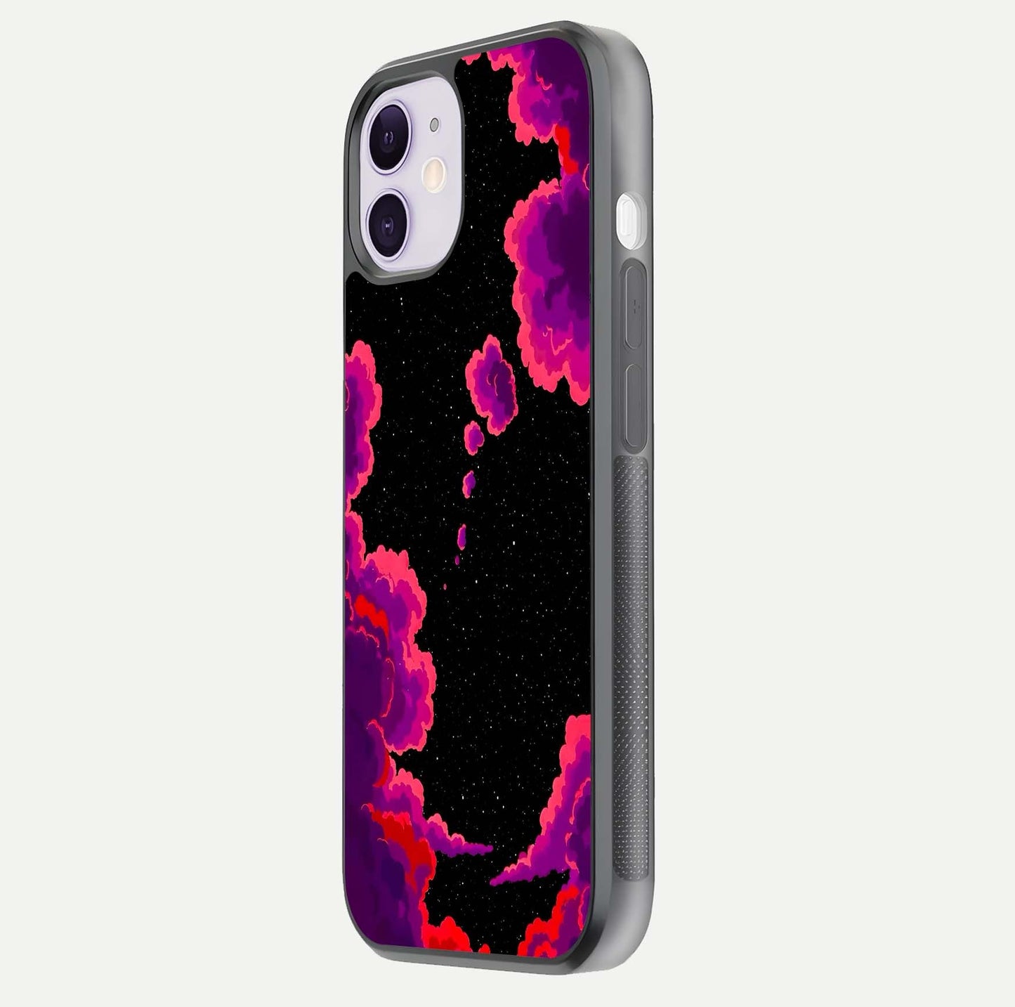 Galaxy Dream Frame Glass Case for iPhone 11 side-angle image showing reflection light and premium finish