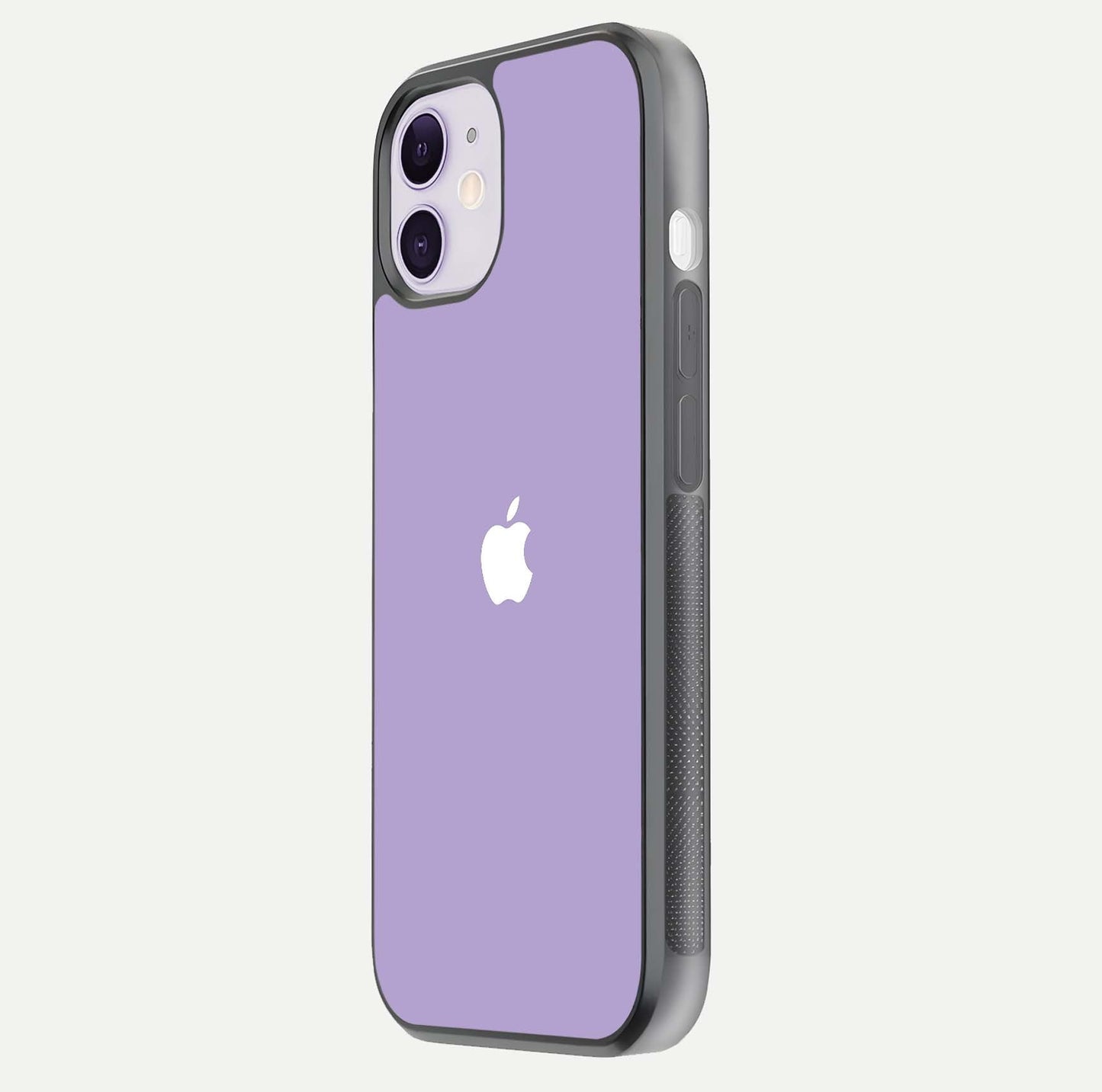 Lavender Soft Minimal Glass Case for iPhone 11 side-angle image showing smooth reflection and minimal look
