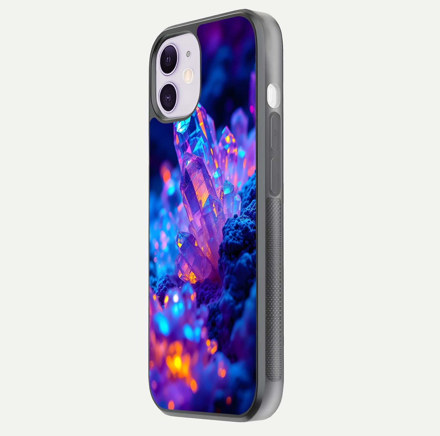 Neon Aura Shards Glass Case for iPhone 11 side-angle image showing light depth and glossy contrast