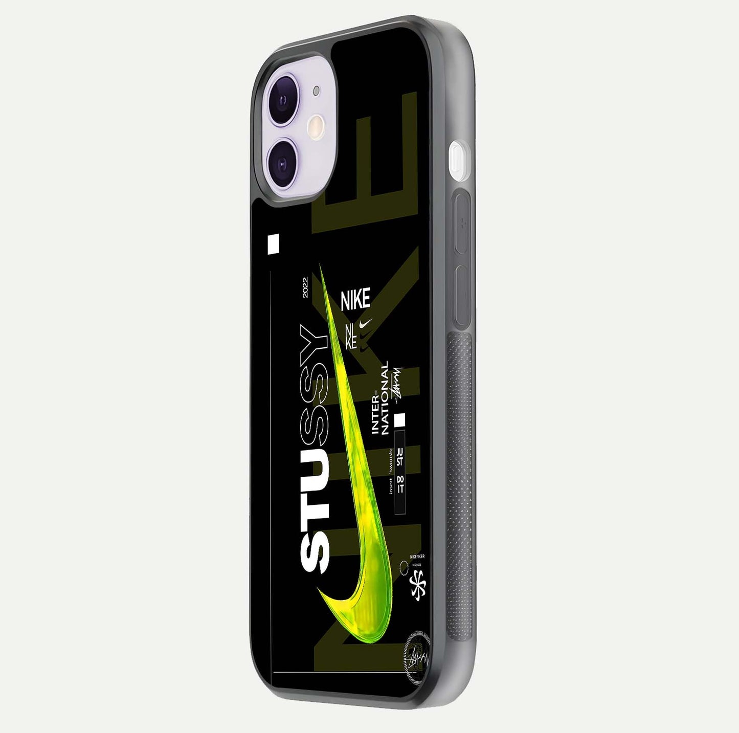 Neon Street Edition Glass Case for iPhone 11 side-angle image showing reflection depth and modern tones