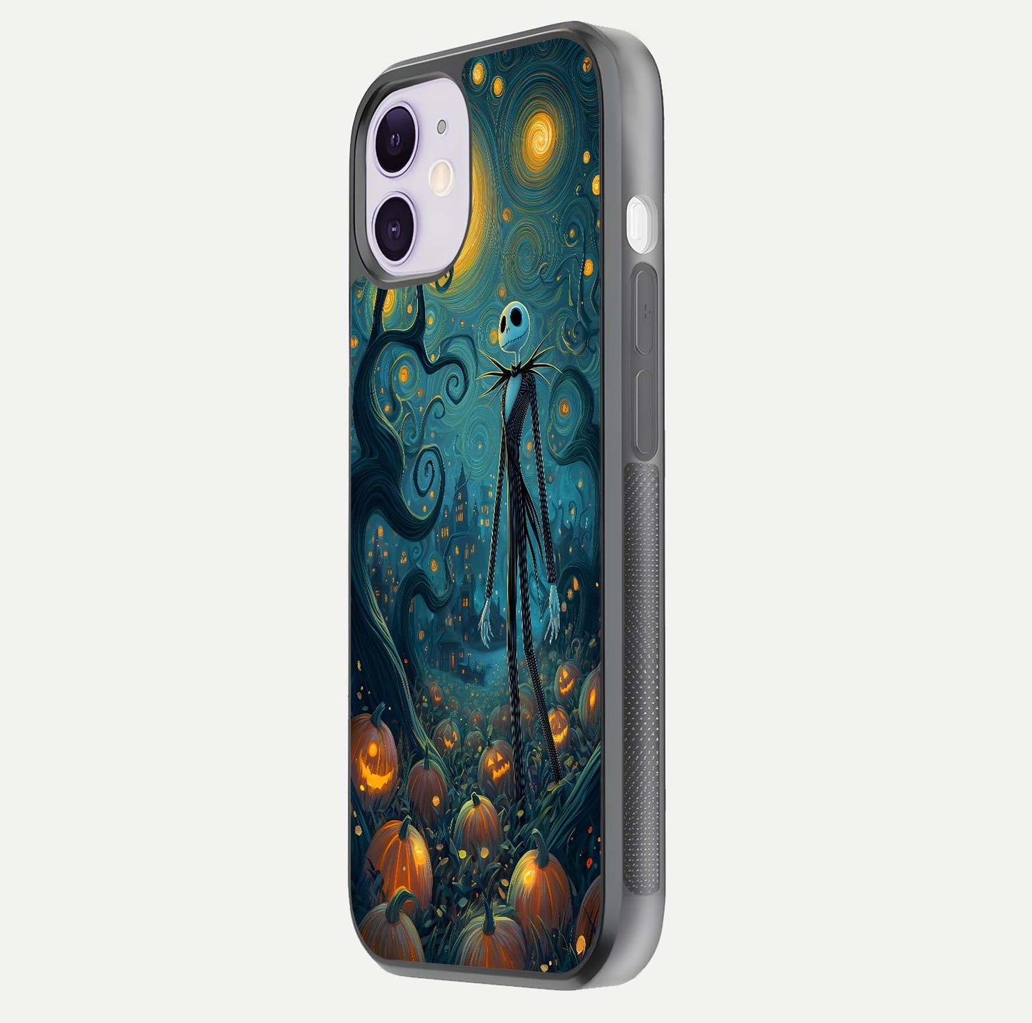 Pumpkin Moonlight Tale Glass Case for iPhone 11 side-angle image showing glow texture and Halloween vibe