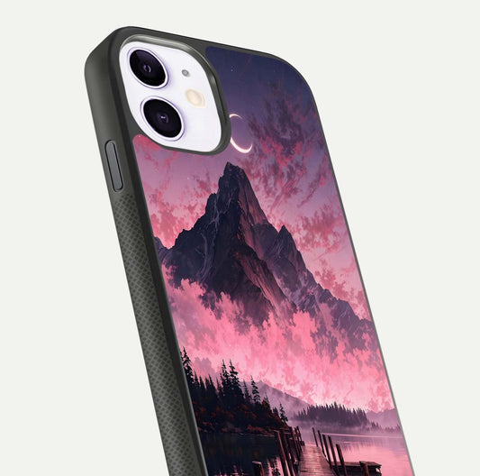 Beautyful Mountain View Glass Case for iPhone 11 close-up angle highlighting landscape details and shine