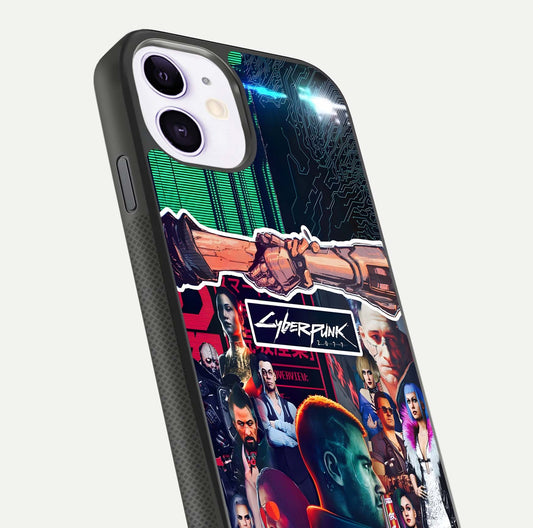 CYBERPUNK Legacy Glass Case for iPhone 11 close-up highlighting circuit texture and reflection tone