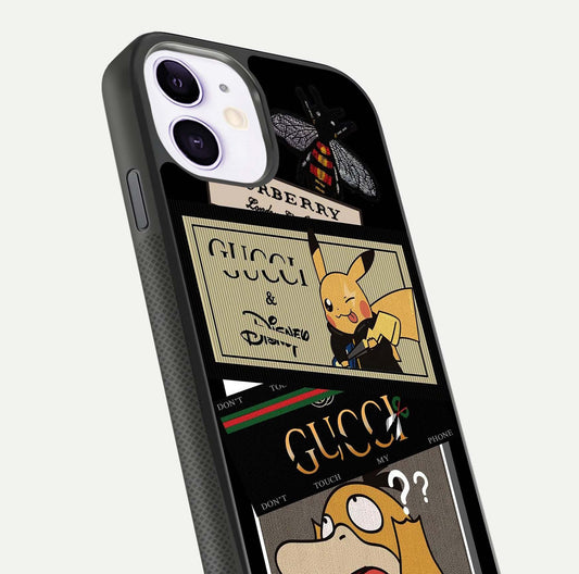 Cartoon Brand Play Mashup Glass Case for iPhone 11 close-up angled shot showing character details and vibrant tones