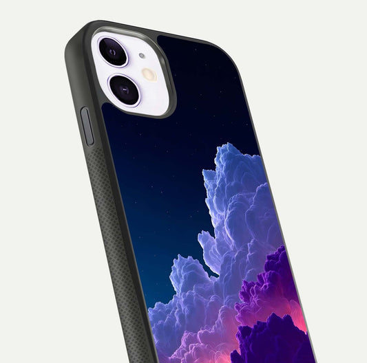 Dreamy Cloud Skies Glass Case for iPhone 11 close-up highlighting soft gradient tones and reflection glow