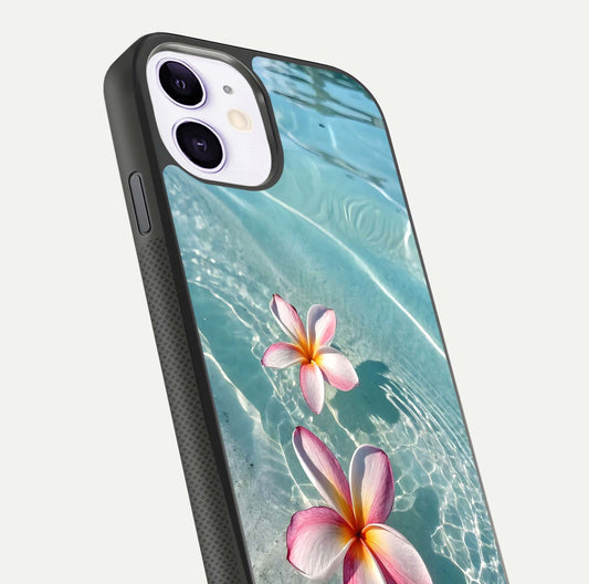 Floating Bloom Bliss Glass Case for iPhone 11 close-up highlighting petal detail and reflection tone
